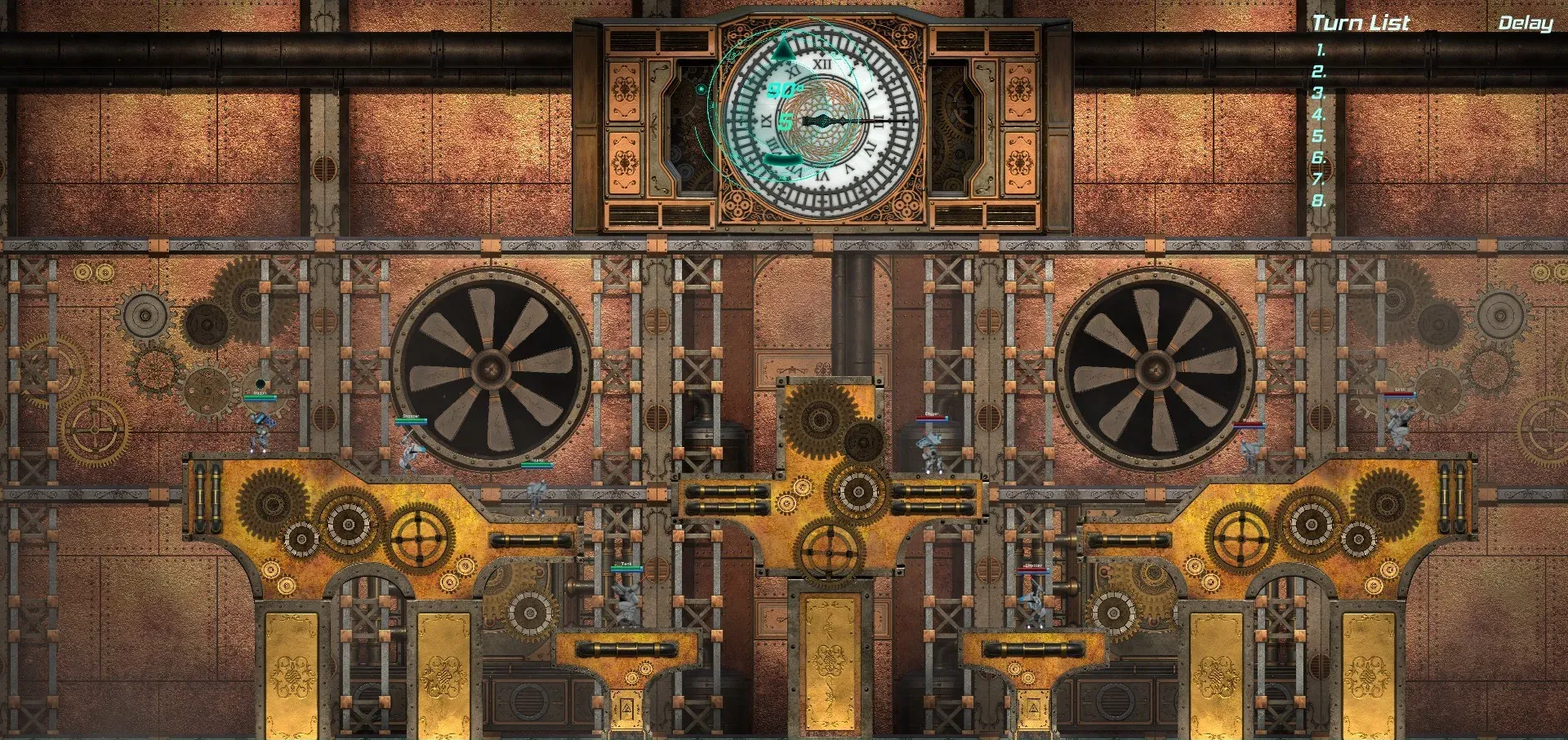 A brass machine-room map, gears and pistons filling the background.